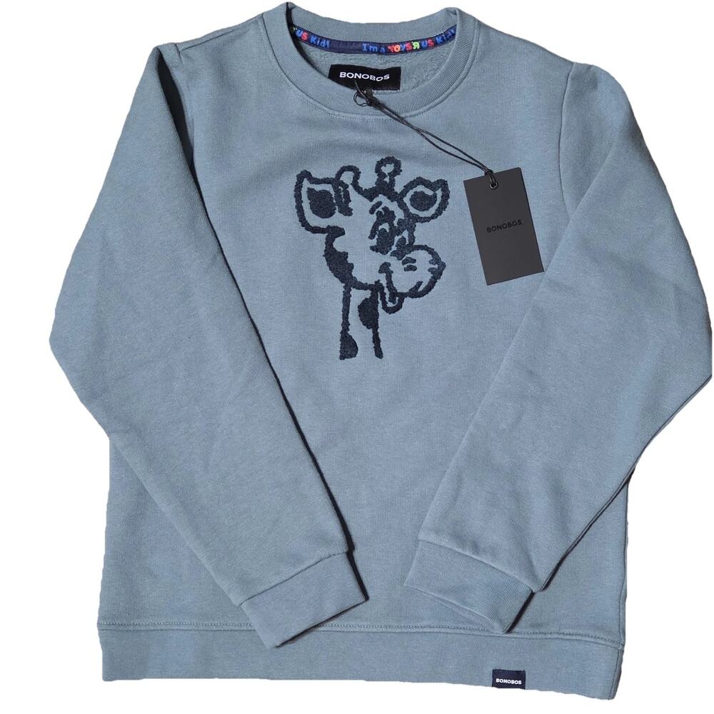 Bonobos Kids Blue Giraffe Graphic Pullover Sweatshirt Size 10 Embroidered
